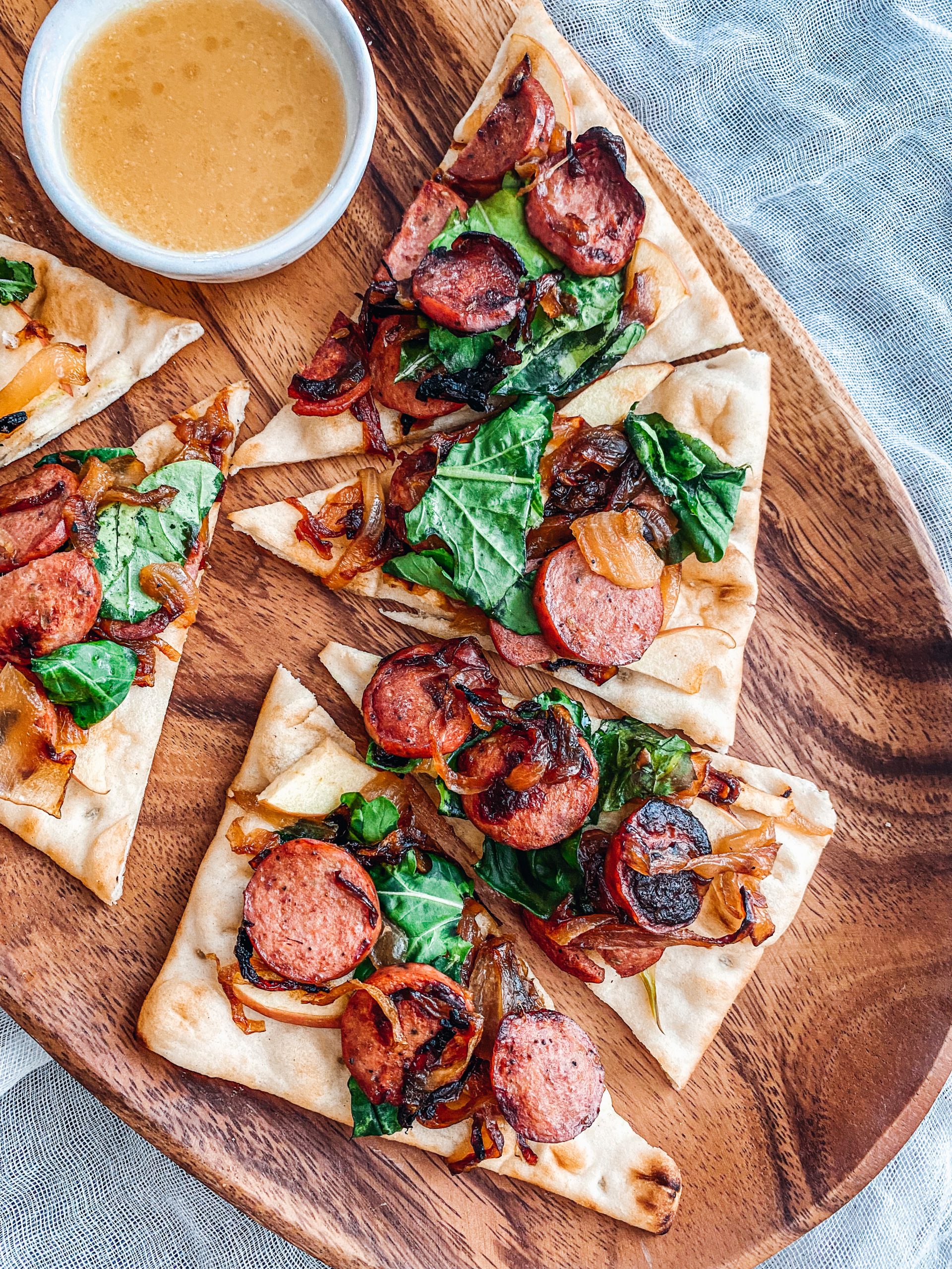 Sausage Flatbread Pizza with Apples & Honey Vinaigrette - Kosher In The ...